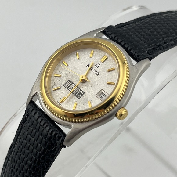 Bulova Hersey's Watch‎ Women 25mm Case Black Leather Band- New Battery - Picture 3 of 9